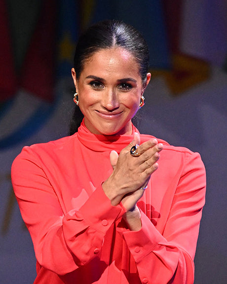 Meghan Markle, Duchess of Sussex at One Young World Summit 2022 wearing Tabayer Ethical Jewelry